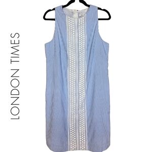 London Times Blue and White Striped Dress